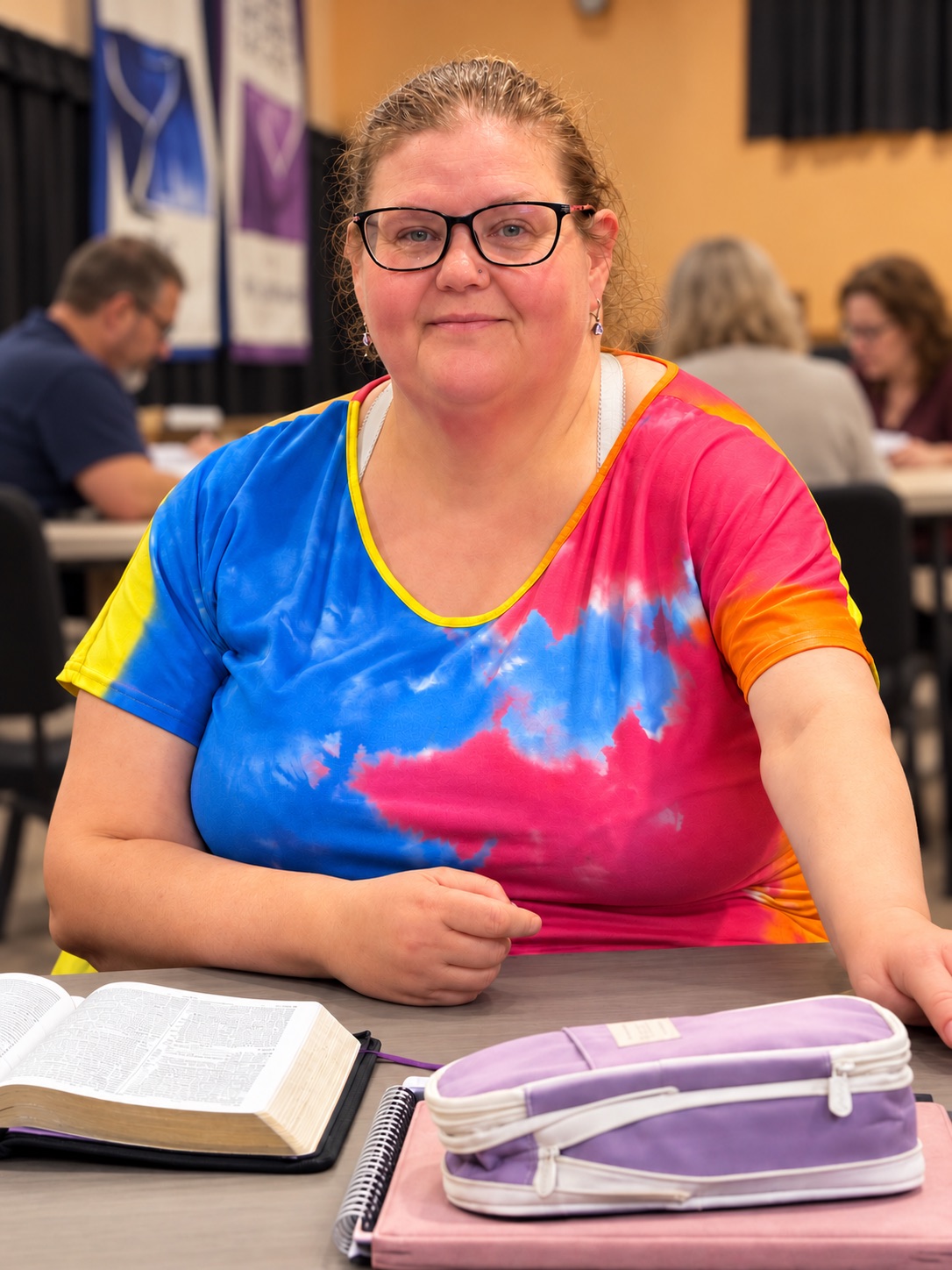 Graphe student with her Bible and study materials